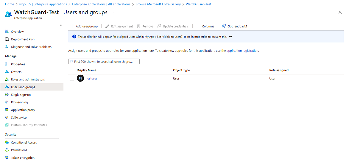 Screenshot of Microsoft Entra ID, assign users/groups to your application